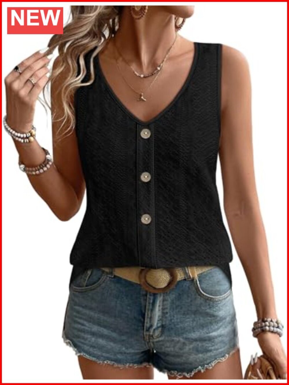 Women's Eyelet V-Neck Sleeveless Tank Top